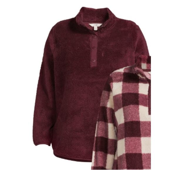 Terra & Sky Women’s Plus Size Quarter Snap Faux Sherpa Pullover, SIZE 1XL, 16-18 - Picture 1 of 4
